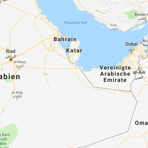 Der Kartenausschnitt zeigt Bahrain am Persischen Golf.