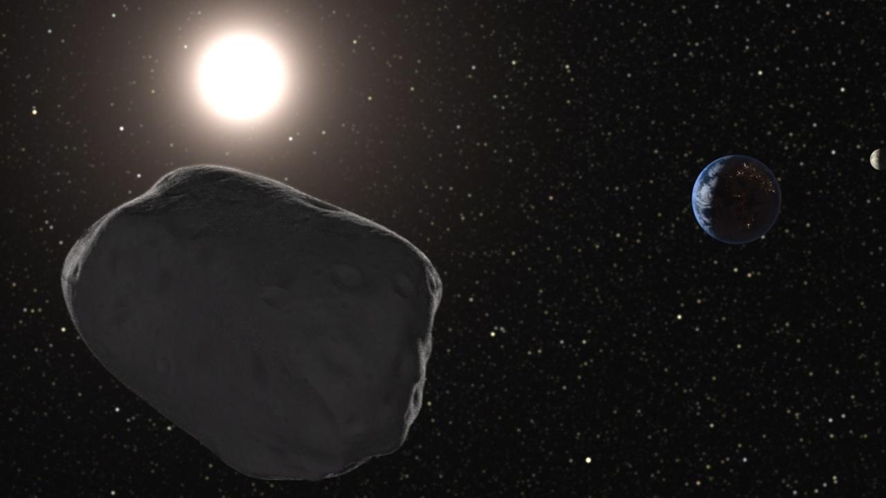 Ein mit dem Computer erstelltes Bild zeigt einen Asteroiden nahe der Erde