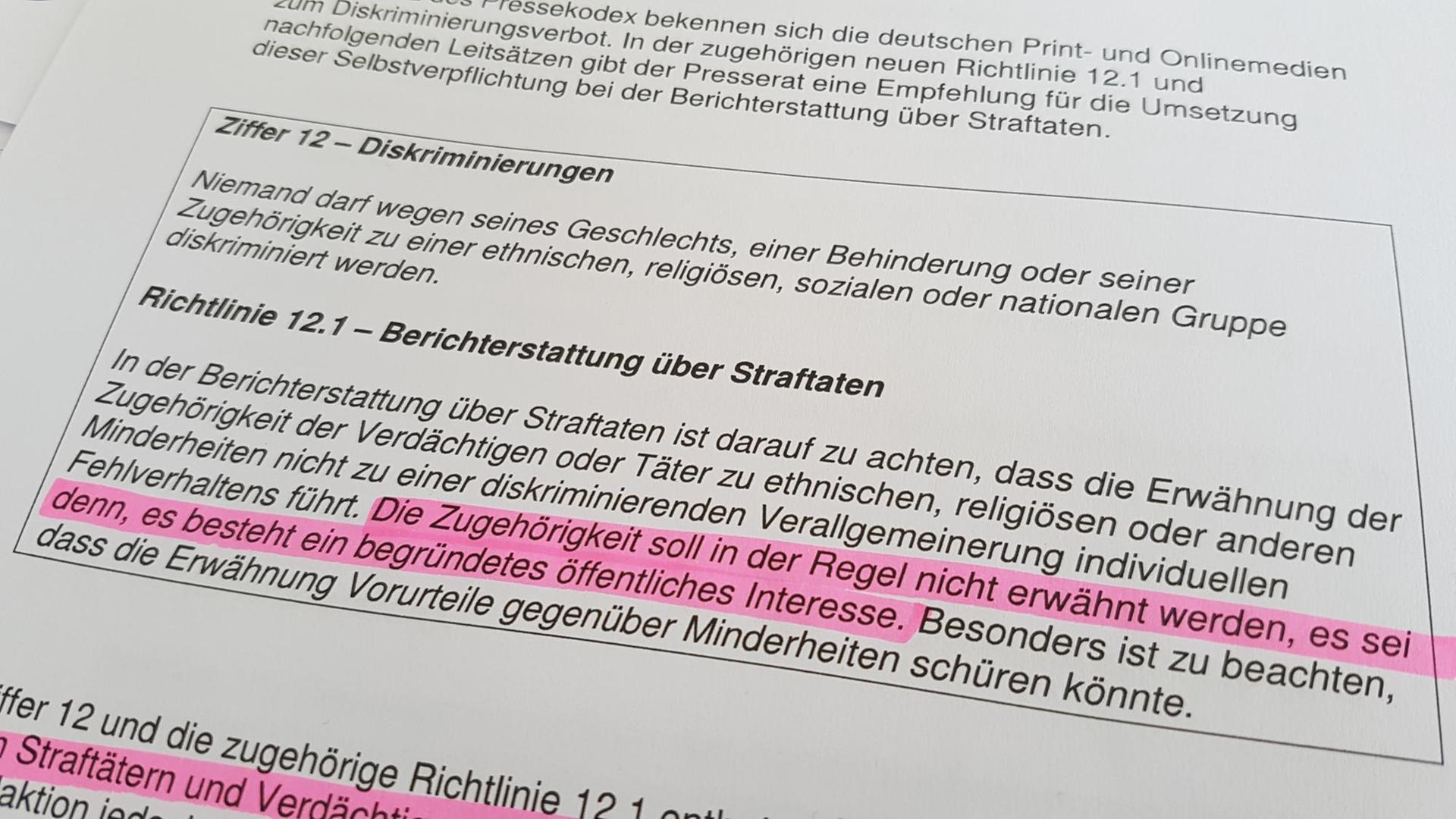 Wortlaut der geänderten Passage im Pressekodex