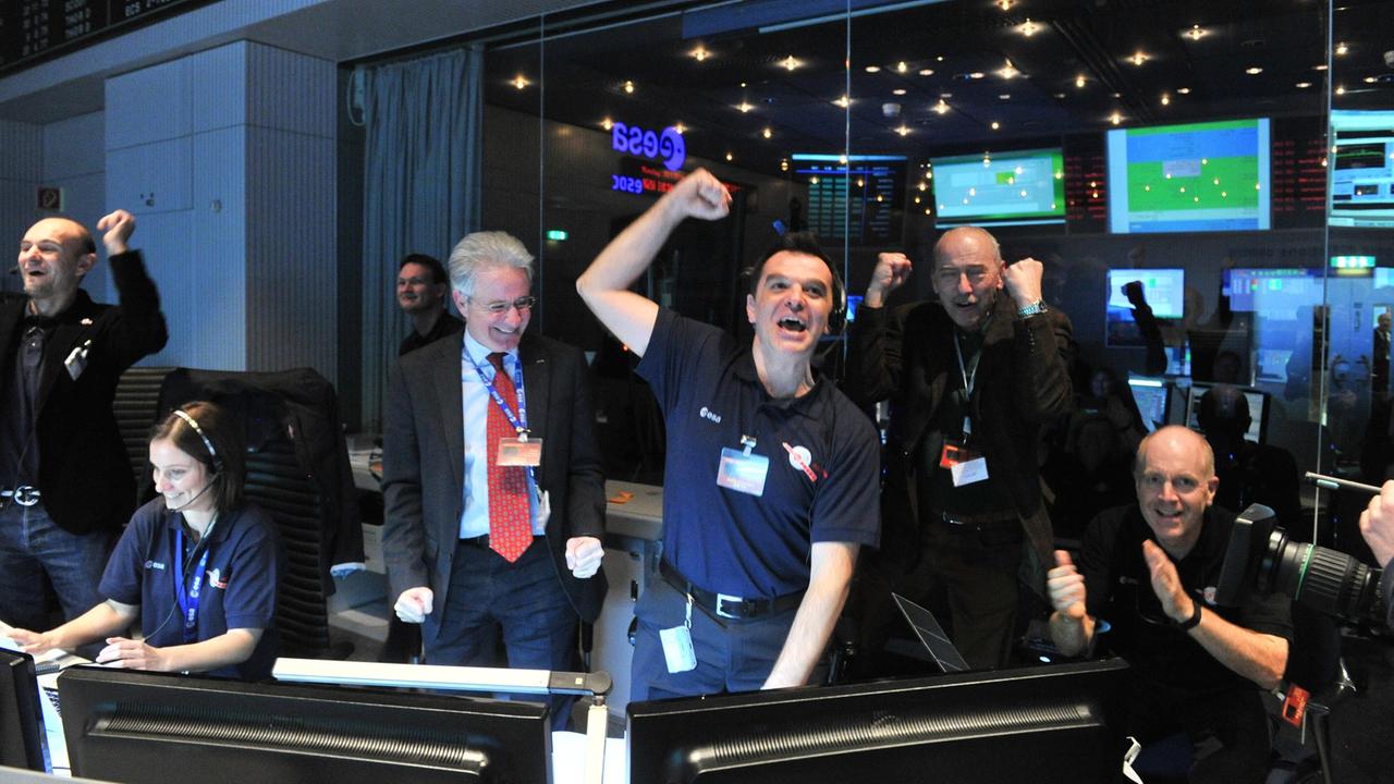 Das erste Signal von Kometensonde Rosetta erreichte am 20. Januar 2014 die Missionzentrale der ESA in Darmstadt.
