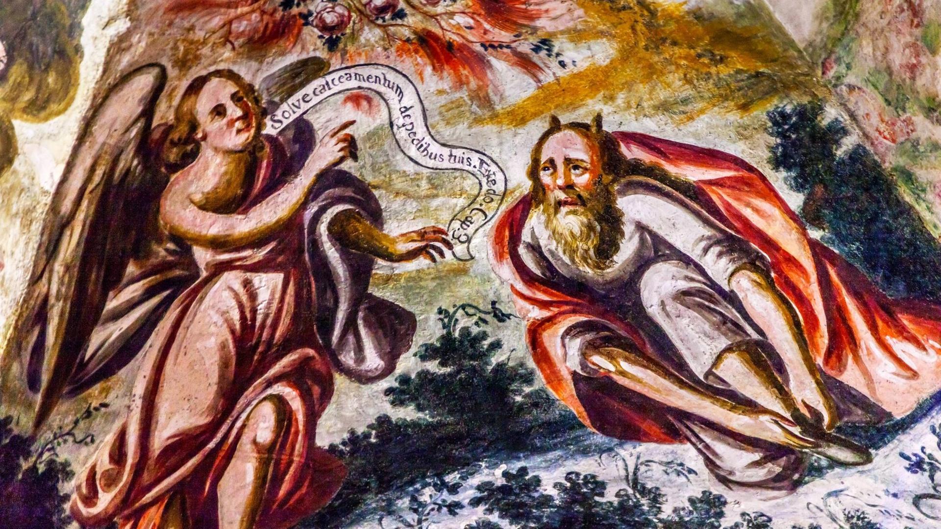 Fresko mit Engel und Teufel aus Atotonilco in Mexiko
