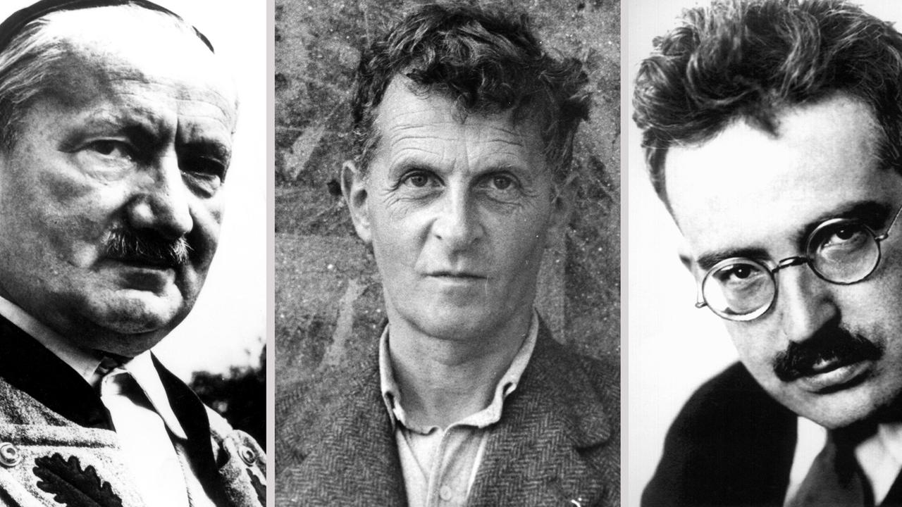 Martin Heidegger (l), Ludwig Wittgenstein und Walter Benjamin