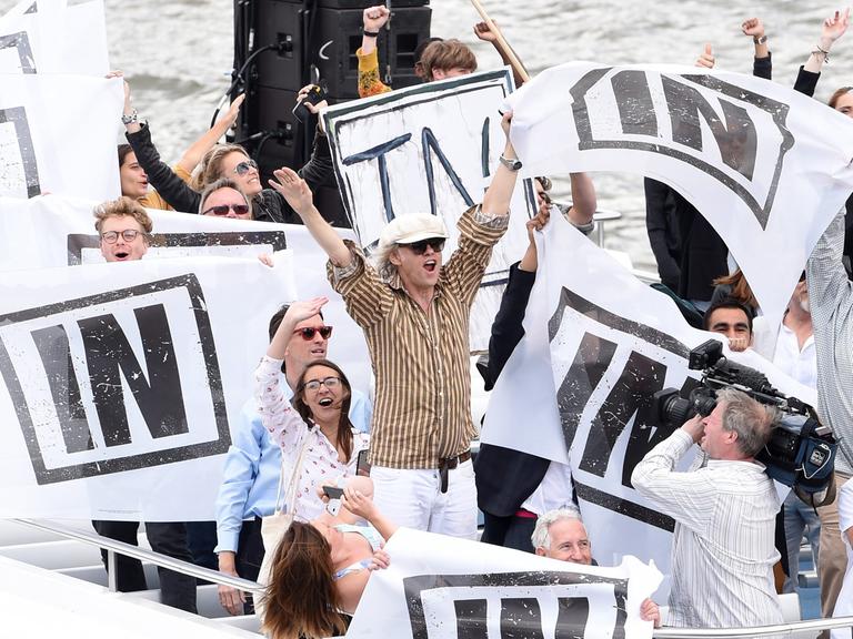 Popstar Bob Geldof wirbt in London für den Verbleib Großbritanniens in der EU.