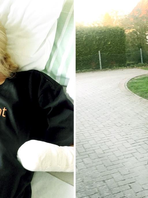 Fotomontage: Alena Ehlers im Krankenhausbett - und mit Sportprothesen