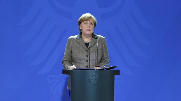 Bundeskanzlerin Angela Merkel (CDU) bei einer Erklärung im Kanzleramt am 12.01.2016.