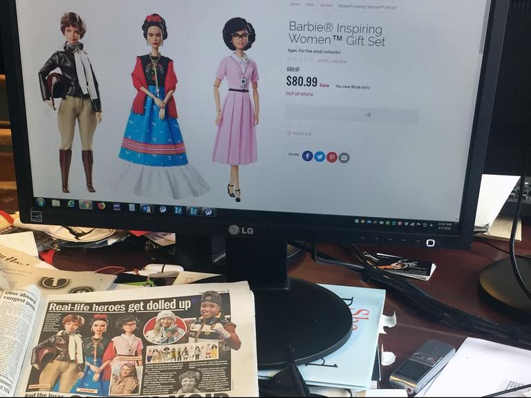 Ein Blick auf die neue Barbiepuppen-Serie "Inspiring Women", mit Amelia Earhart, Frida Kahlo and Katherine Johnson.