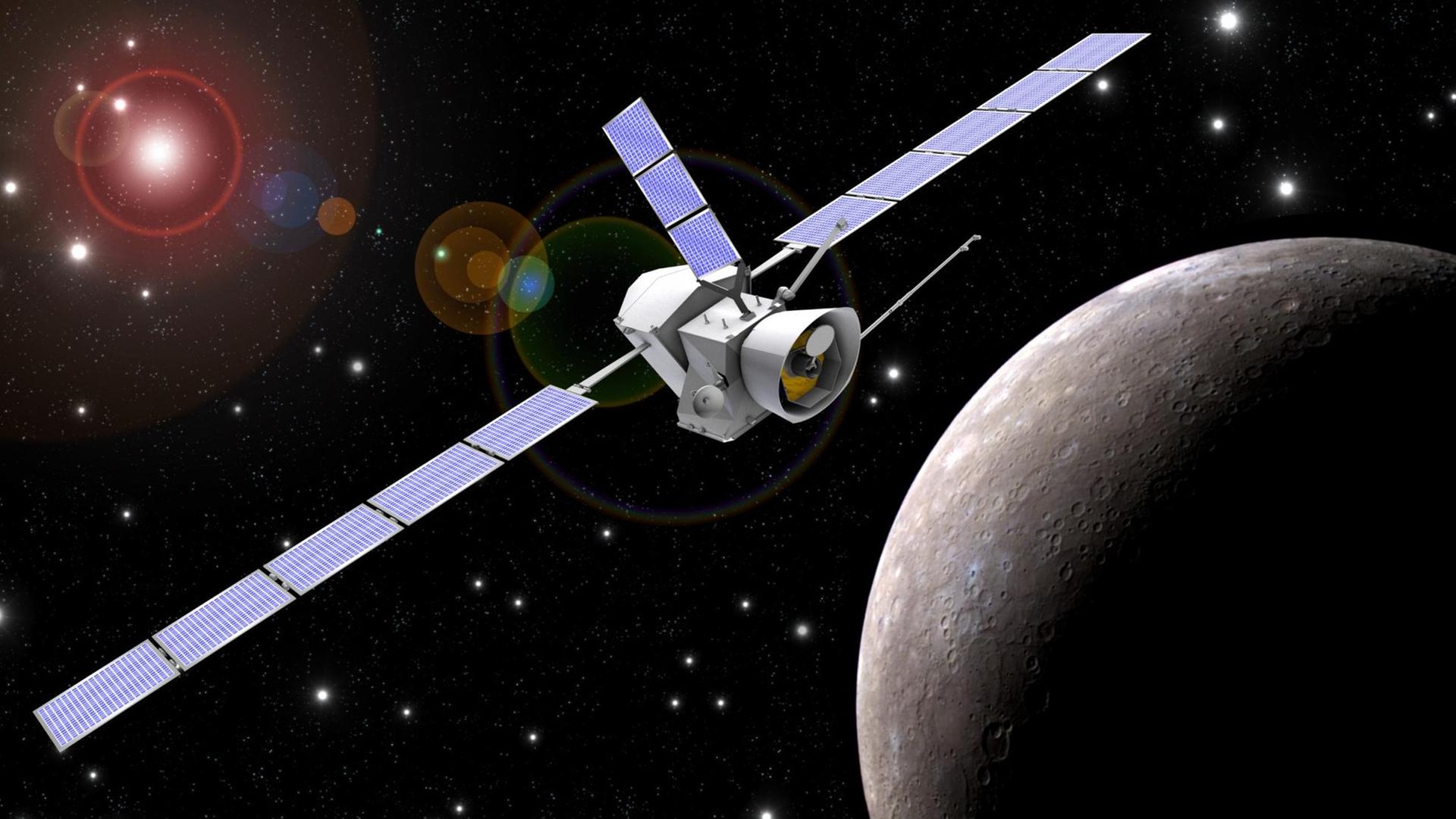 Die Merkur-Sonde BepiColombo der ESA wird zweimal die Venus für Bahnmanöver nutzen (Animation)