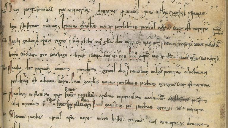 Der Pilgerhymnus "Dum Pater familias" aus dem "Codex Calixtinus" in der Kathedralbibliothek von Santiago de Compostela