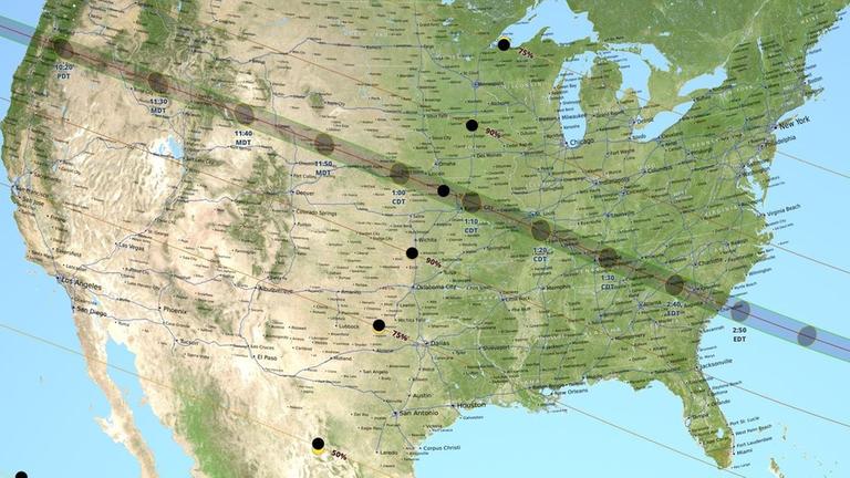 Bei der "Great American Eclipse" zieht der Kernschatten des Mondes quer über die USA (NASA)