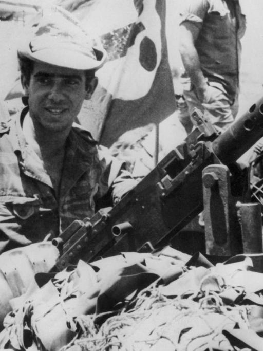 Israelische Truppen auf einem Kommandoposten in der Negev-Wüste am 05.Juni.1967. Der sogenannte Sechstagekrieg dauerte vom 5. bis 10. Juni 1967.