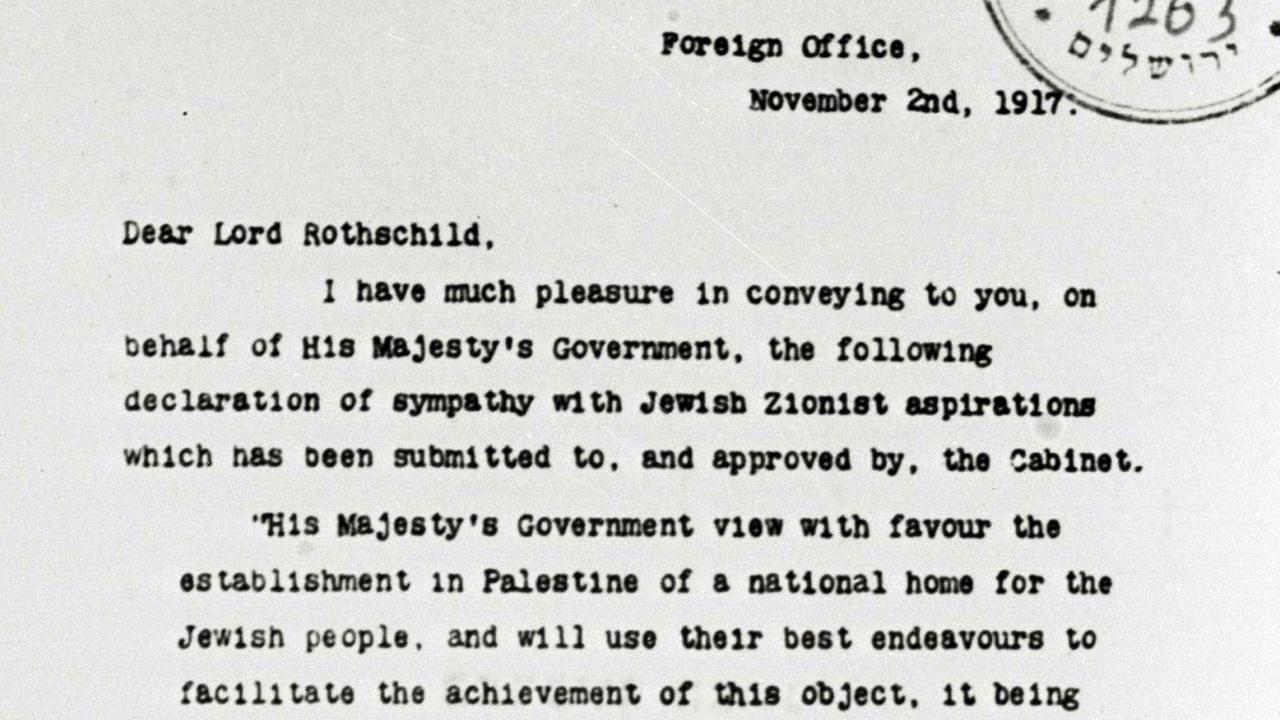 Eine Kopie der Balfour Declaration