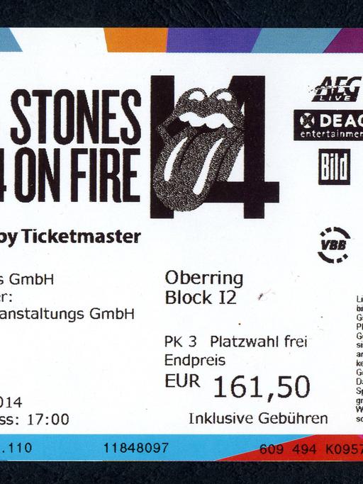 Ticket für ein Konzert der Rolling Stones in der Berliner Waldbühne aus dem Jahr 2014.