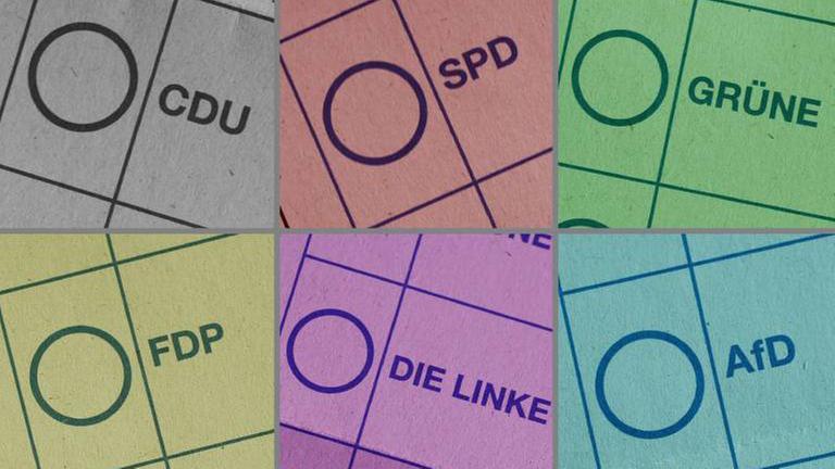 Fotomontage zeigt verschiedene Wahlmöglichkeiten auf dem Wahlzettel zur Bundestagswahl 2013.