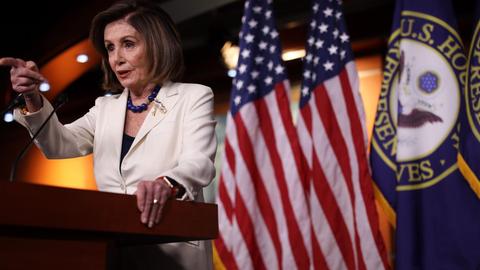 WASHINGTON, DC - DECEMBER 05: U.S. Speaker of the House Rep. Nancy Pelosi (D-CA) speaks during her weekly news conference December 5, 2019 on Capitol Hill in Washington, DC. Speaker Pelosi discussed the impeachment inquiry against President Donald Trump. Alex Wong/Getty Images/AFP