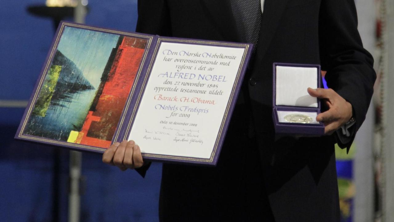 Barack Obama bei der Vergabe des Friedensnobelpreises 2009