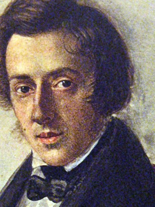Der Komponist Frédéric Chopin (1810-1849) auf einem Porträt, das seine Verlobte Maria Wodzińska um das Jahr 1835 herum anfertigte