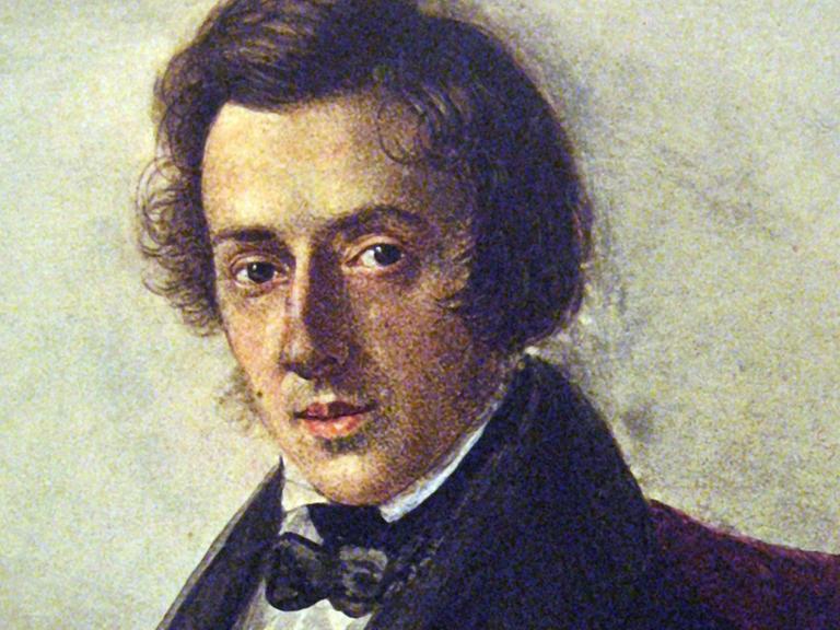 Der Komponist Frédéric Chopin (1810-1849) auf einem Porträt, das seine Verlobte Maria Wodzińska um das Jahr 1835 herum anfertigte