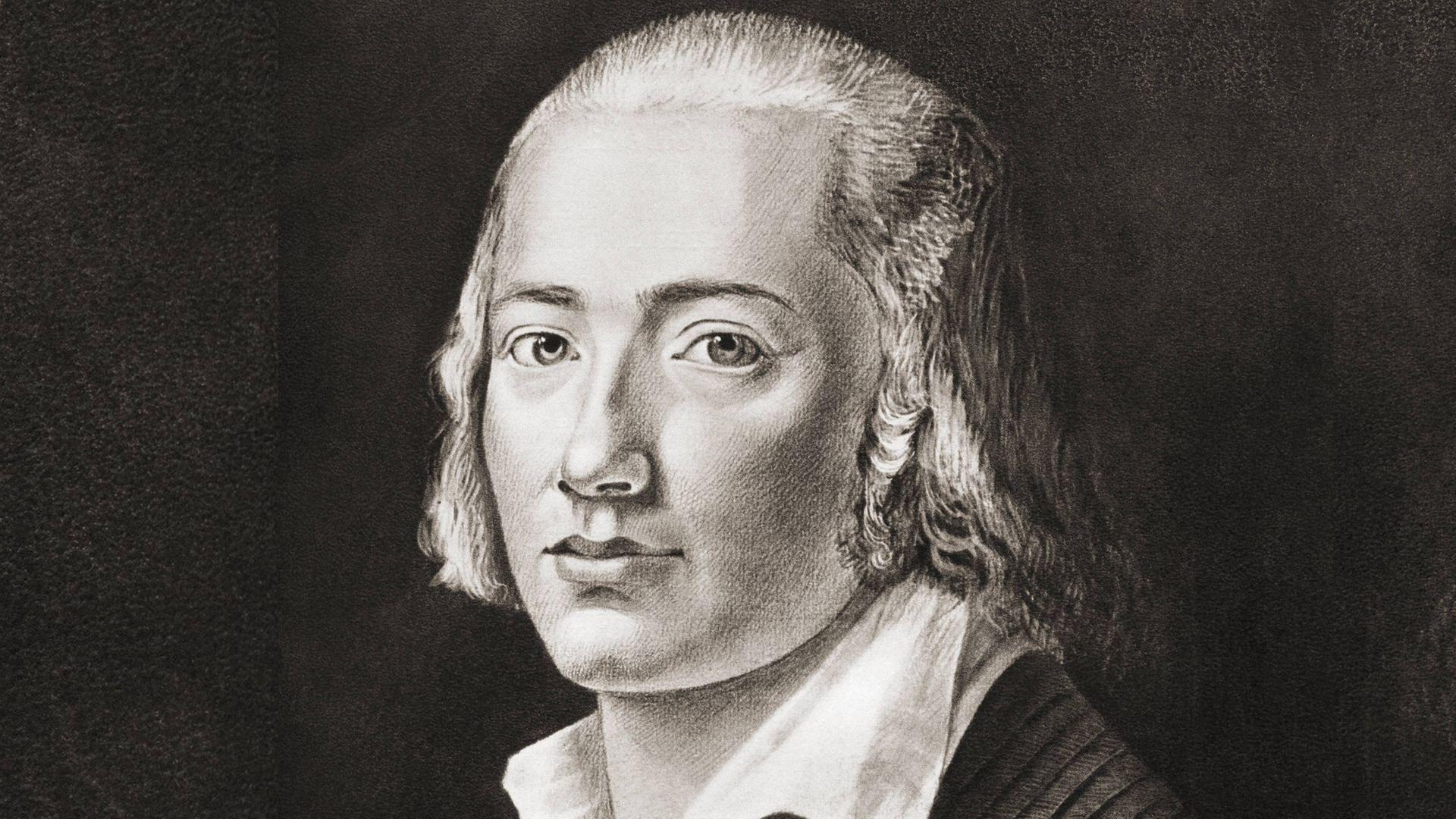 Der Dichter Johann Christian Friedrich Hölderlin, 1770-1843. Reproduktion nach einer zeitgenössischen Zeichnung.