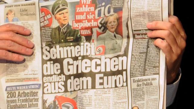 Eine Seite der "Bild"-Zeitung mit der Schlagzeile "Schmeißt die Griechen endlich aus dem Euro!"