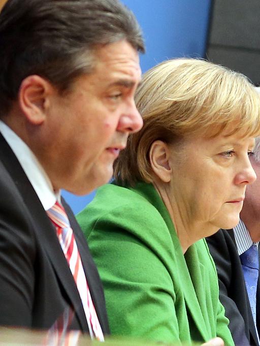 Sigmar Gabriel, Angela Merkel und Horst Seehofer bei der Vorstellung des Koalitionsvertrags