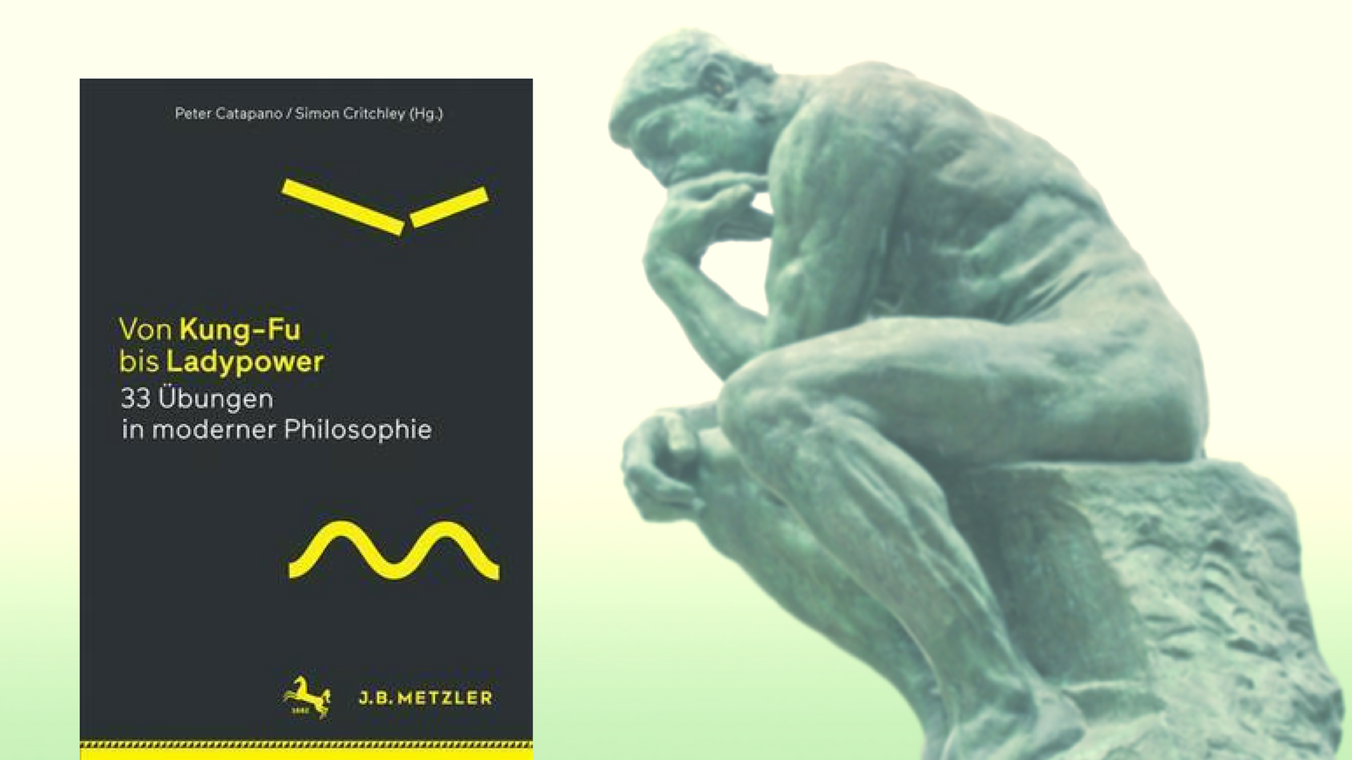Das Cover von "Kung Fu bis Ladypower", im Hintergrund "Der Denker" im Garten des Musee Rodin in Paris