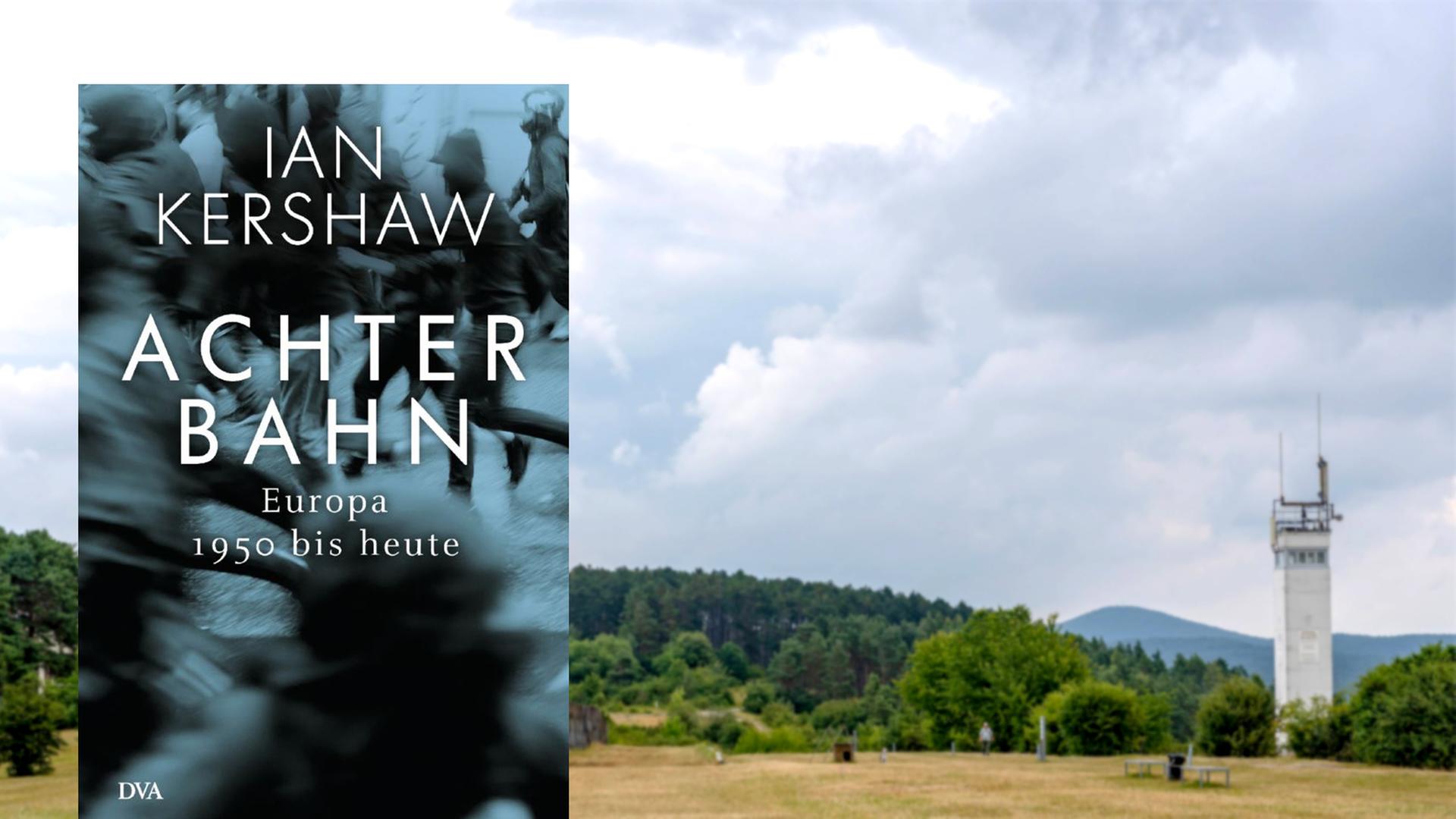 Das Cover des Buches im Vordergrund. Im Hintergrund ein Überwachungsturm auf freiem Feld erinnert an die Zeit des Kalten Krieges.