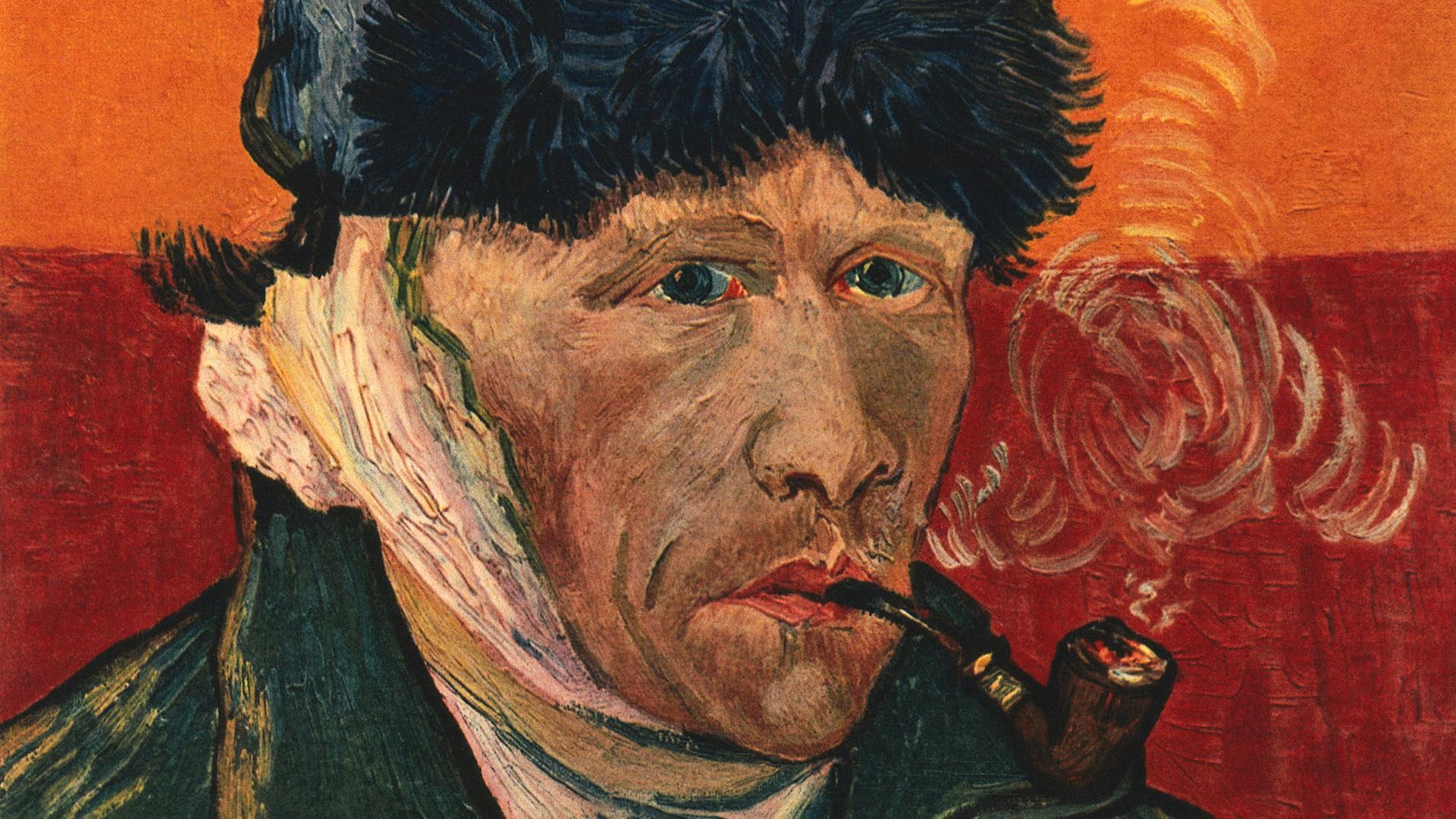 Selbstbildnis des niederländischen Malers Vincent van Gogh. Es trägt den Titel "Selbstbildnis mit Pfeife".