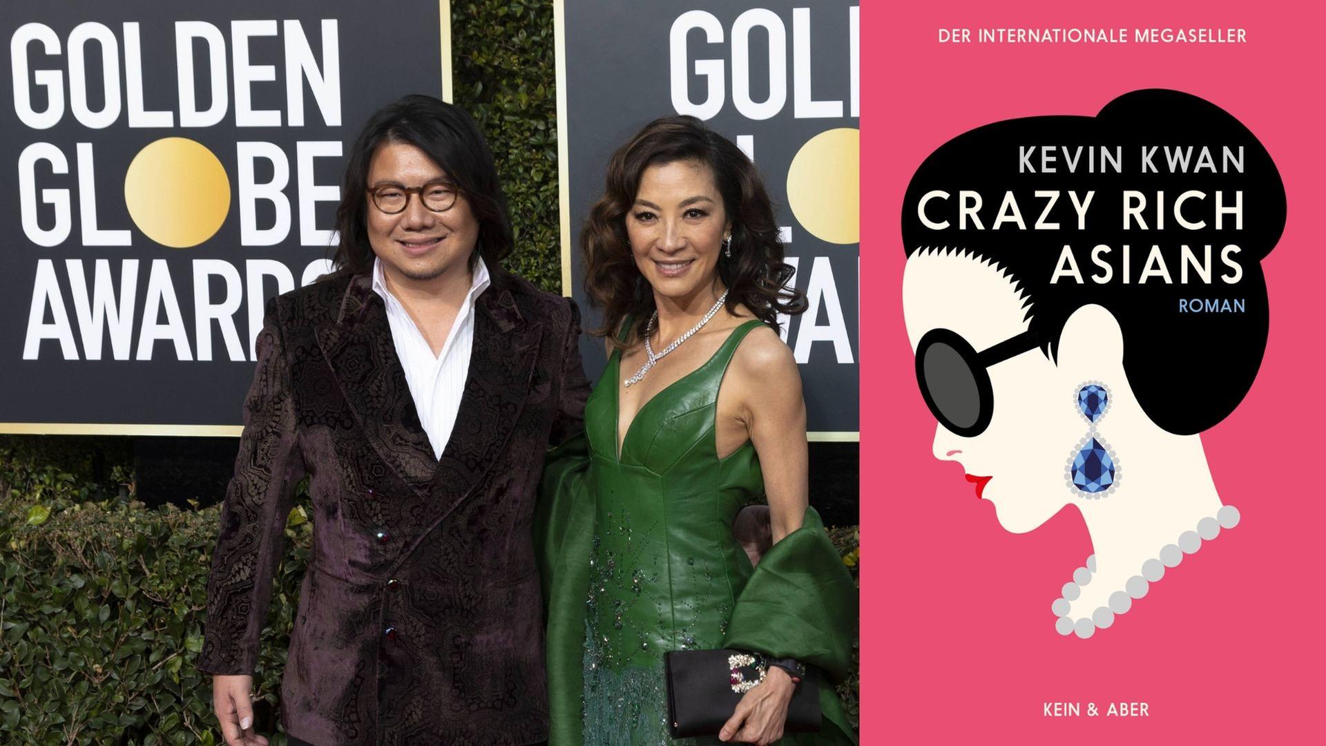 Buchcover: Kevin Kwan: „Crazy Rich Asians“ / Kevin Kwan und Michelle Yeoh bei den Annual Golden Globe Awards 2019