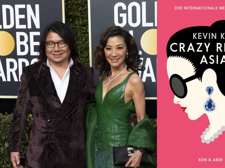 Buchcover: Kevin Kwan: „Crazy Rich Asians“ / Kevin Kwan und Michelle Yeoh bei den Annual Golden Globe Awards 2019