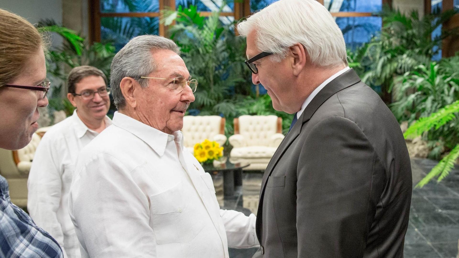 Außenminister Frank-Walter Steinmeier (l) traf bei seinem ersten Kuba-Besuch Präsident Raúl Castro.