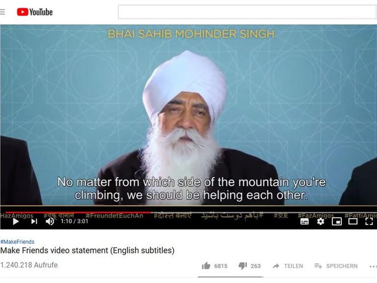 Der einflussreiche Sikh Bhai Sahib Mohinder Singh im Video der "make friends"-Kampagne (Screenshot)