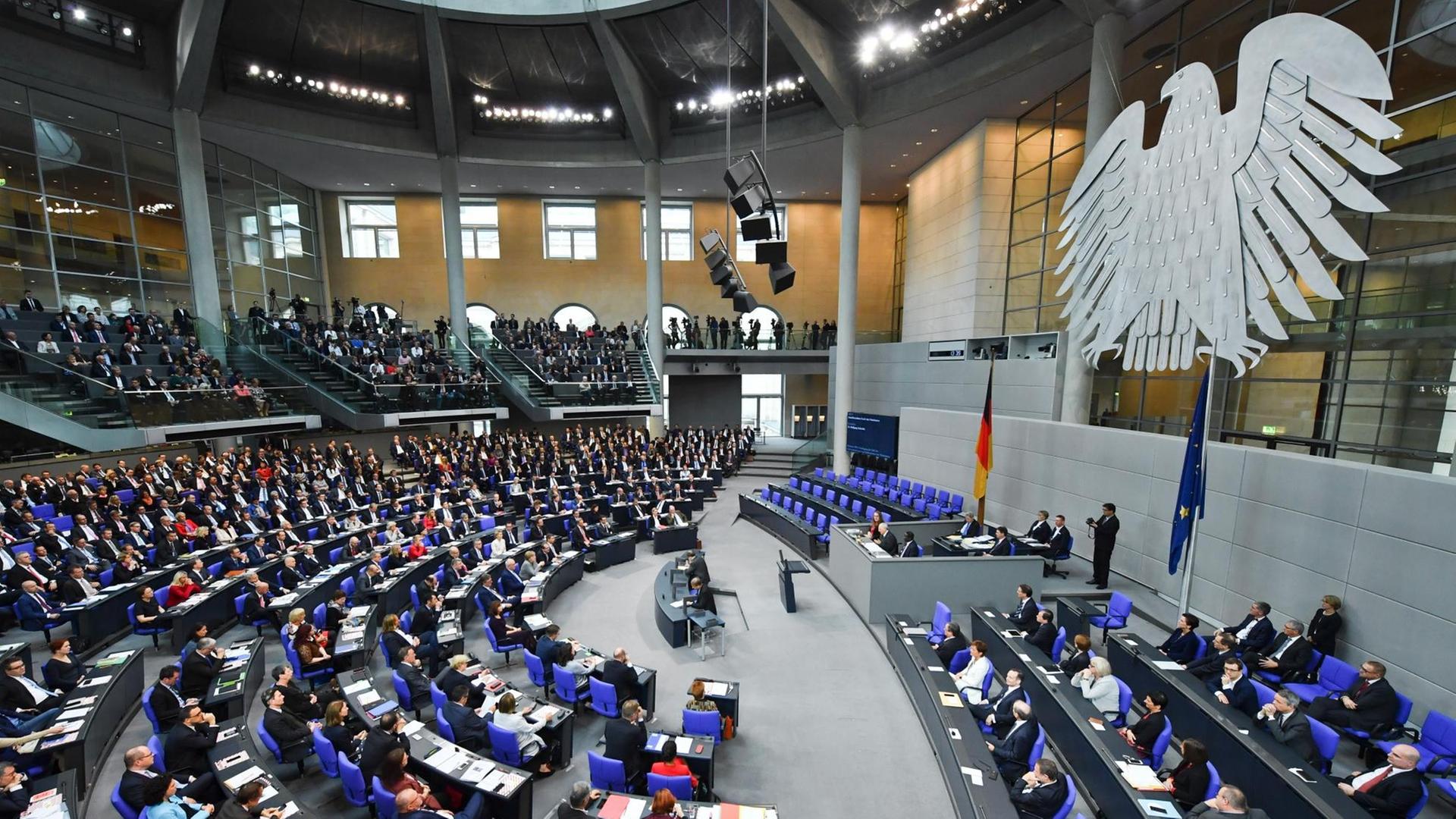 Die Abgeordneten sitzen im Bundestag in Berlin