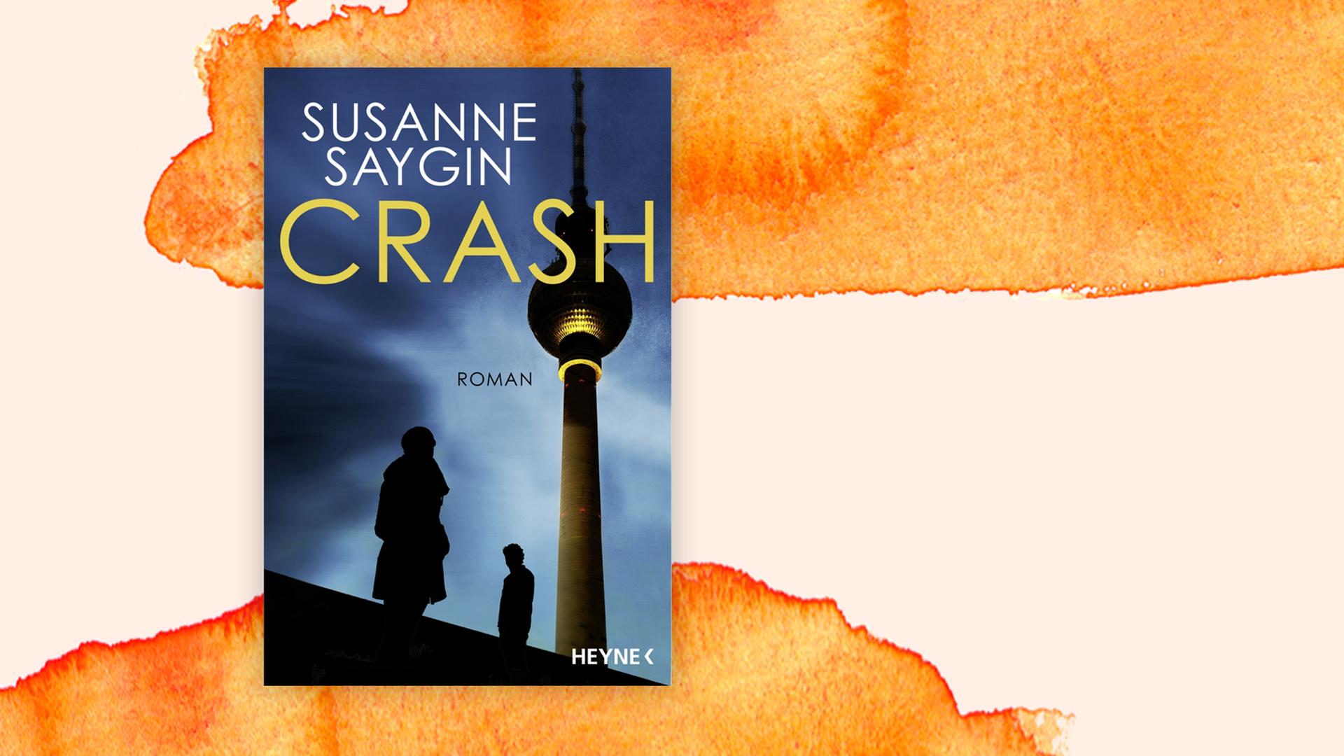 Das Cover des Buches von Susanne Saygin, "Crash", auf orange-weißem Hintergrund.