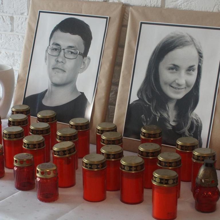 Gedenkstelle für den ermordeten Journalisten Jan Kuciak und seine Verlobte Martina Kusnirova in Bratislava