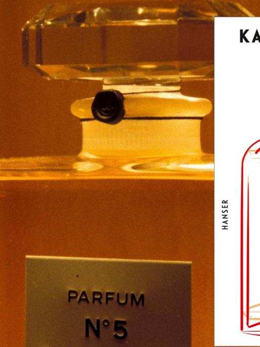 Im Hintergrund der Flacon von Chanel No 5. Davor das Buchcover von "Der Duft der Imperien"