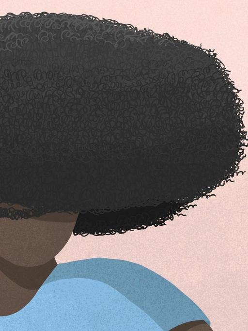 Illustration einer Frau mit im Wind wehenden Afro.
