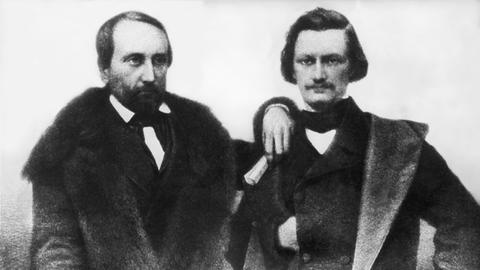 Der Schriftsteller Gottfried Kinkel (l) wurde wegen Beteiligung am pfälzisch-badischen Aufstand 1849 zu lebenslanger Festungshaft verurteilt, 1850 von Carl Schurz (r) befreit.