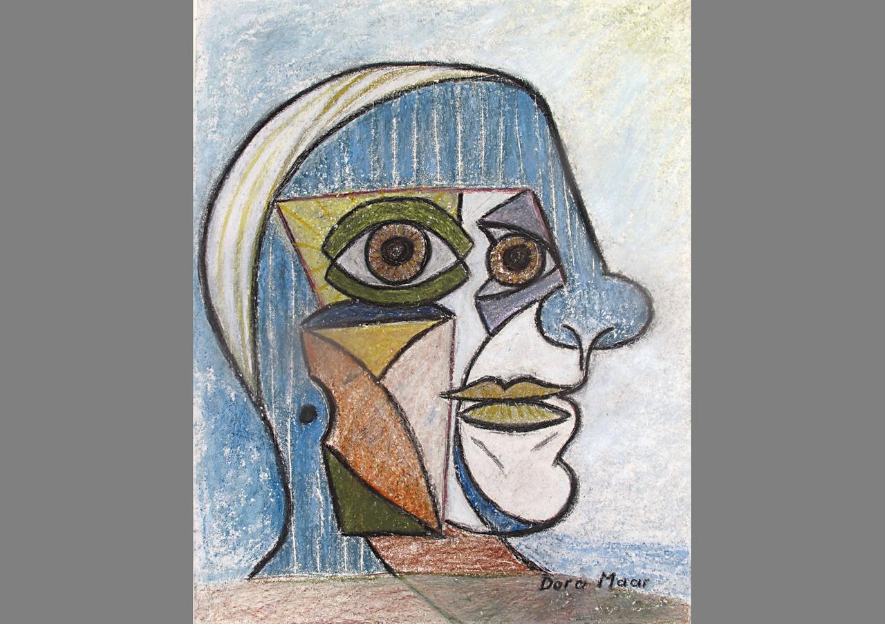 Ein Portrait von Pablo Picasso, gemalt von Dora Maar im Stile Picassos