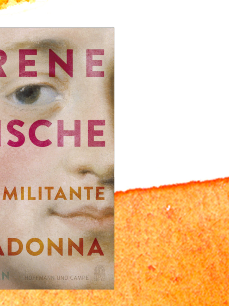 Das Buchcover von Irene Disches Roman "Die militante Madonna" zeigt ein Porträt im Anschnitt, ein Auge des dargestellten Gesichts schaut einen geradeheraus an.