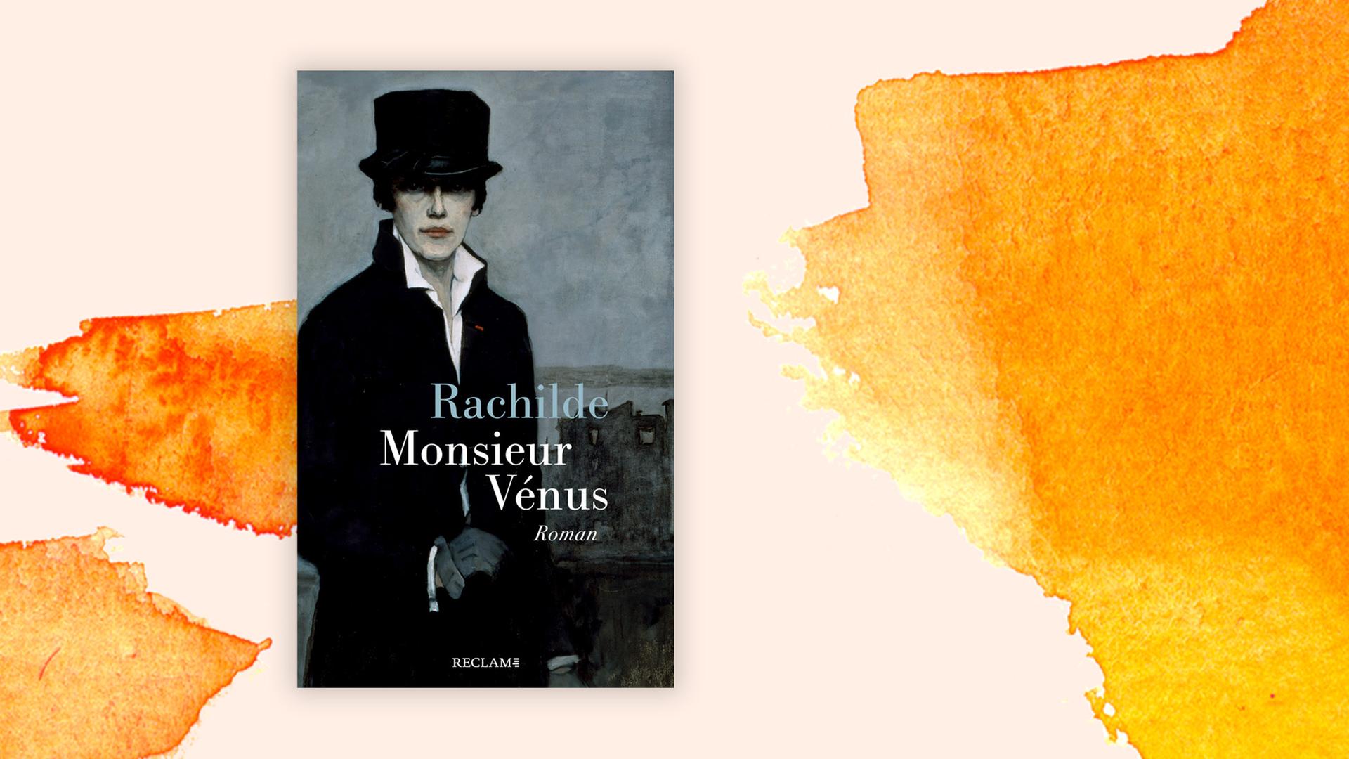 Das Buchcover von "Monsieur Vénus" von Rachilde auf einem grafischen Hintergrund.