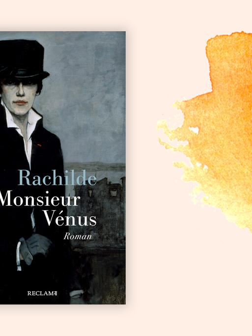 Das Buchcover von "Monsieur Vénus" von Rachilde auf einem grafischen Hintergrund.