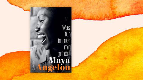 Cover des Buchs "Was für immer mir gehört" von Maya Angelou: ein schwarz-weiß Portrait der Autorin von der Seite, sie lacht.