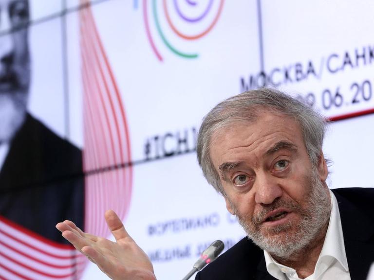 Waleri Gergijew während einer Pressekonferenz zum Tschaikowsky-Wettbewerb am 13. Mai 2019