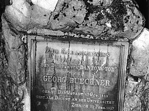 Gedenkstein für den deutschen Schriftsteller Georg Büchner in Zürich, Schweiz. Büchner lehrte an der Universität Zürich und starb dort im Jahre 1837.