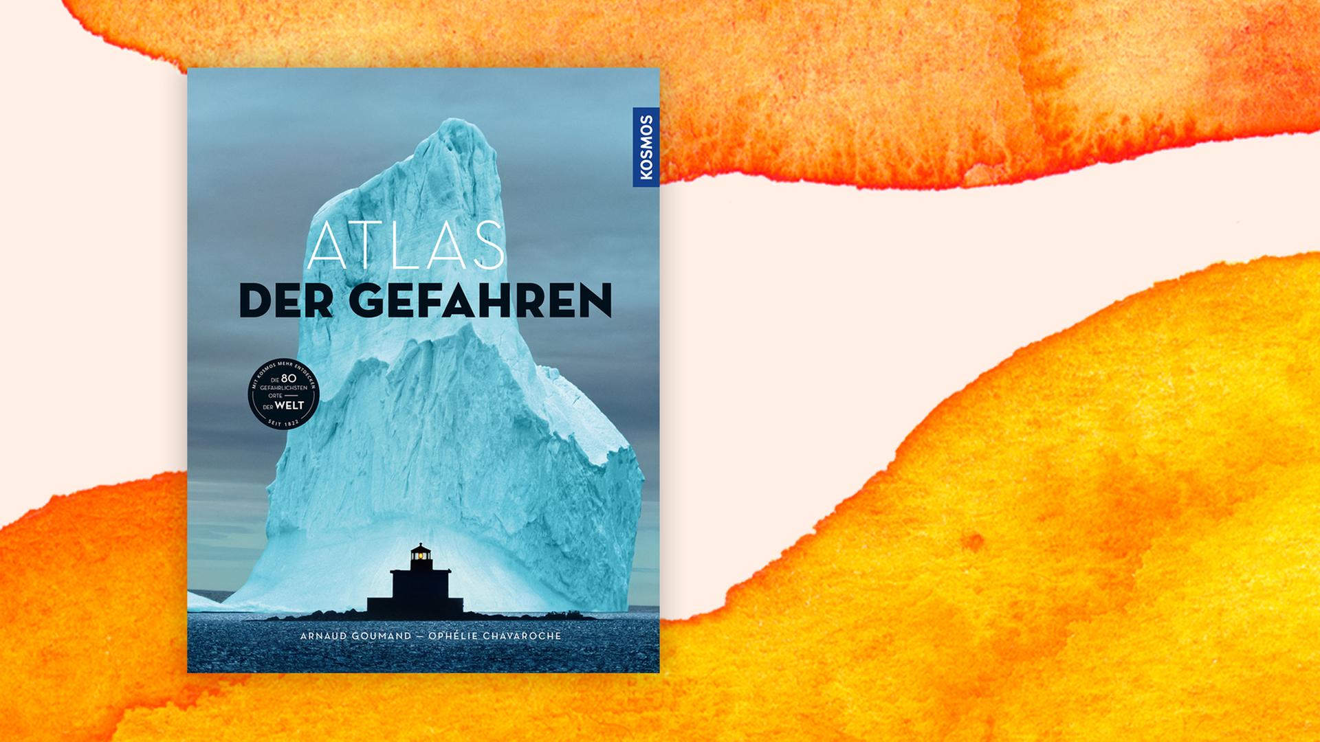 Buchcover mit der Fotografie eines hochen Eisbergs, vor einem schwarzen, illustrieren Leuchturm.