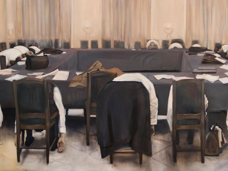 Adelita Husni-Bey, The Sleepers, 2012, Öl auf Leinwand, 165 x 350 cm