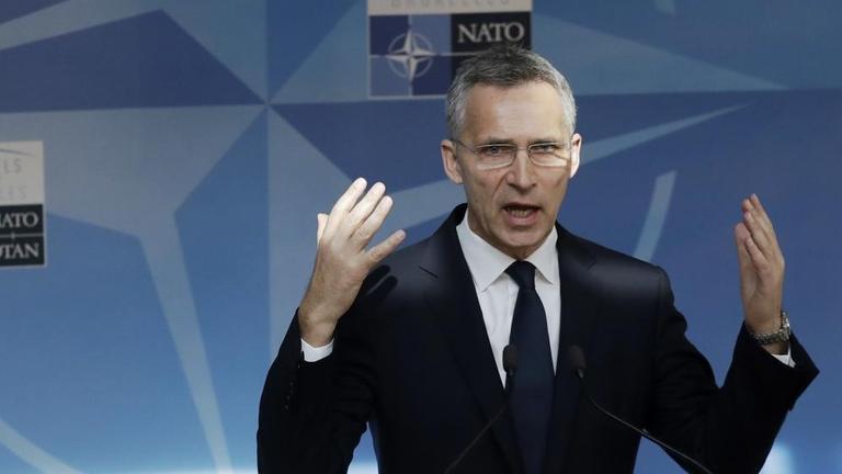 NATO-Generalsekretär Jens Stoltenberg am 24.05.2017 während einer Pressekonferenz vor dem NATO-Gipfel in Brüssel