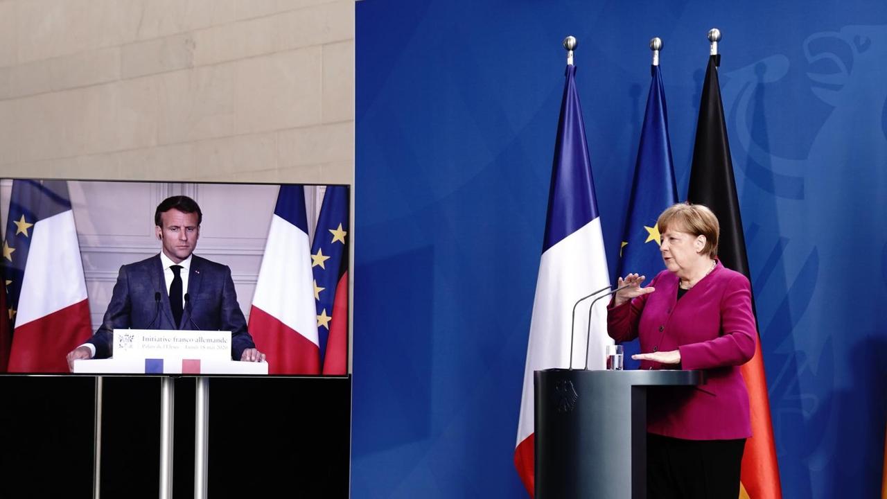 Bundes-Kanzlerin Angela Merkel und der französische Präsident Emmanuel Macron wollen der Wirtschaft in der Corona-Krise helfen.