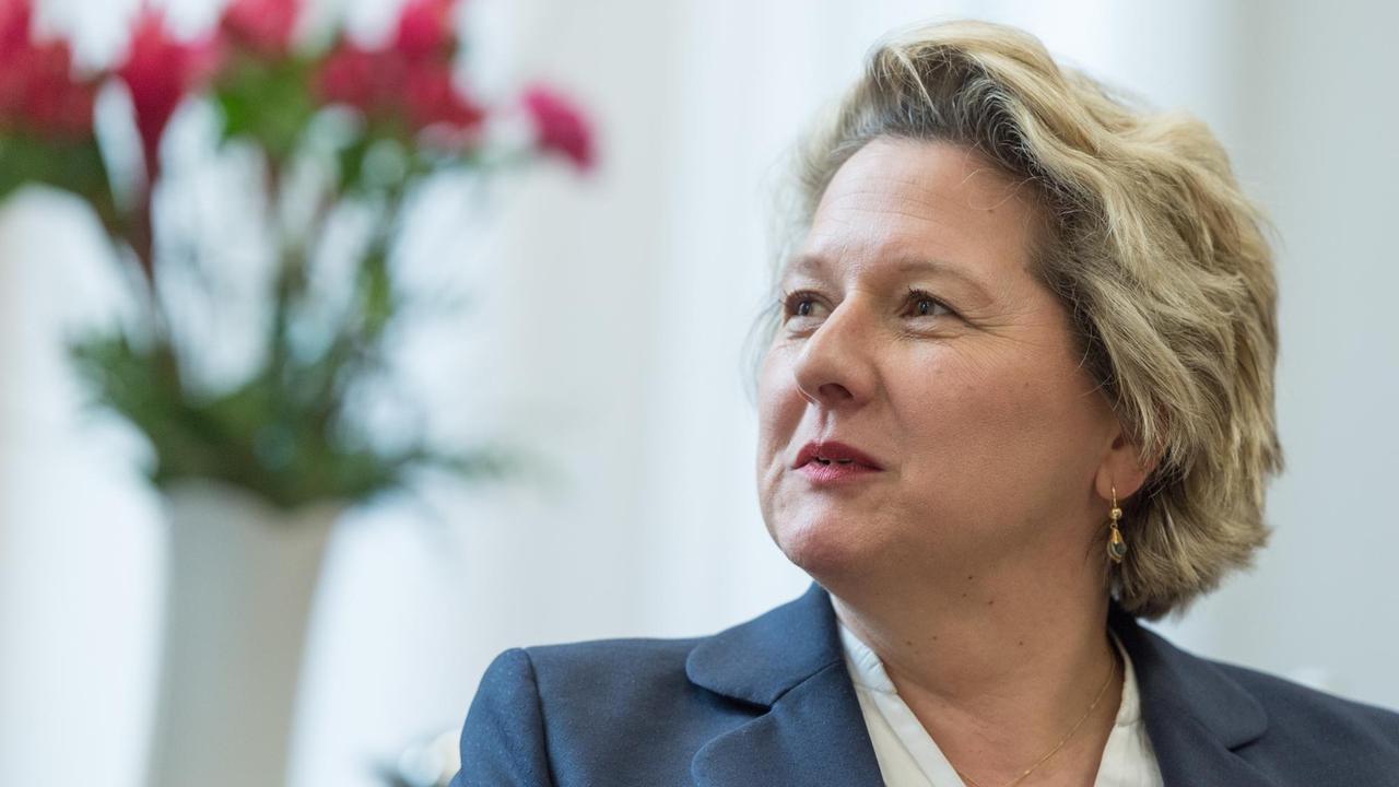 Svenja Schulze (SPD), Bundesumweltministerin, sitzt im Bundesministerium für Umwelt, Naturschutz und nukleare Sicherheit während eines Interviews.