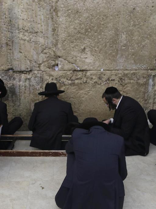 Orthodoxe Juden beten an der Klagemauer in der Altstadt von Jerusalem.